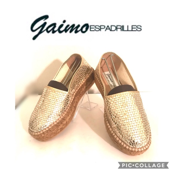 GAIMO ESPADRILLES Gold Shimmering Platform Sz 37 - Picture 3 of 8
